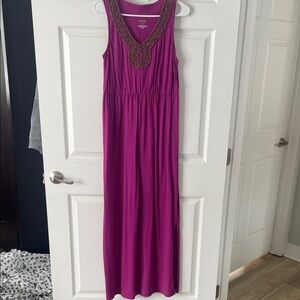 Purple Sleeveless Maxi Dress with Beaded Neckline